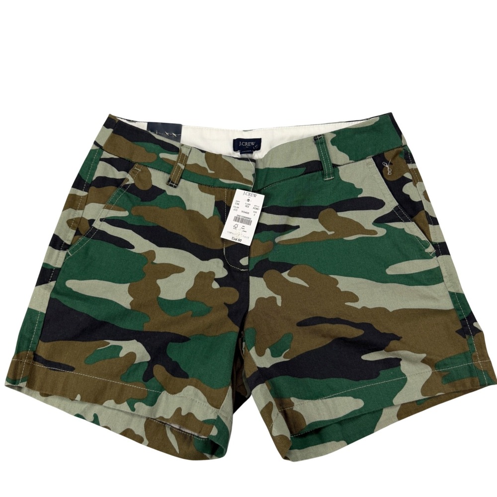 J.Crew Womens 5" Chino Shorts Green Camo Cotton Twill Size 2 NWT MSRP $39